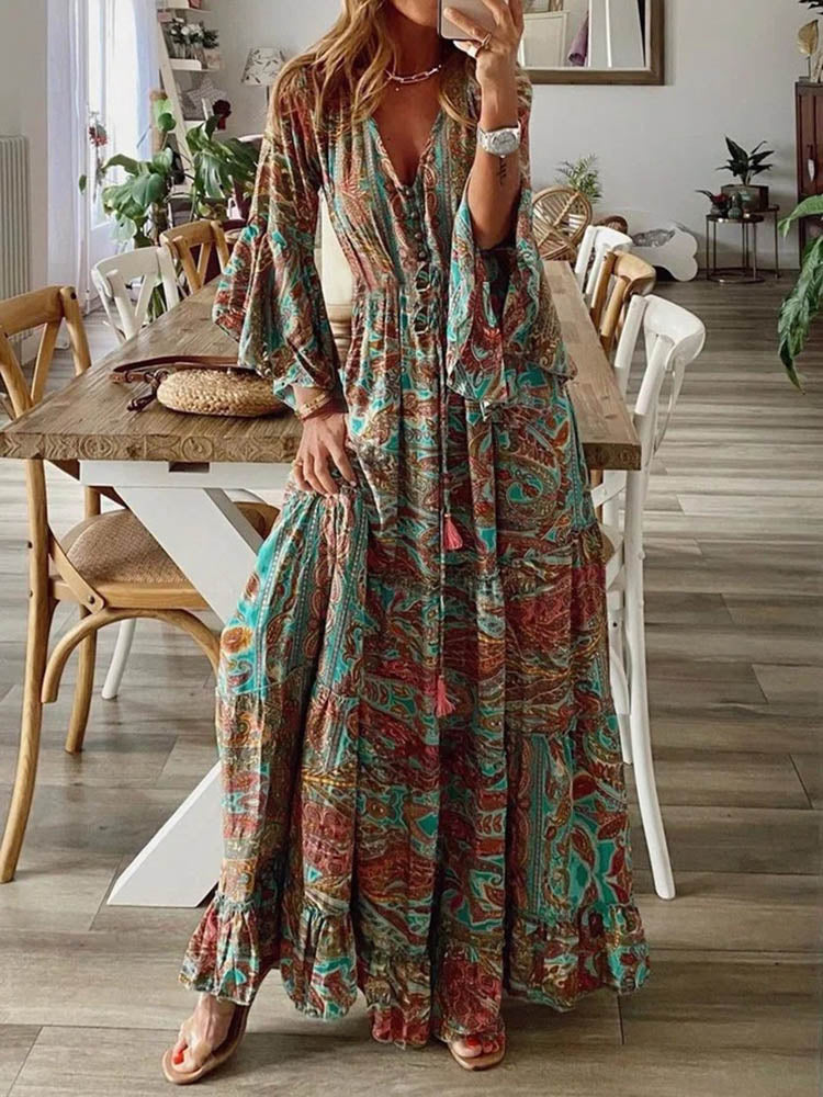 שמלת מקסי בסגנון בוהו - דגם אינדייה