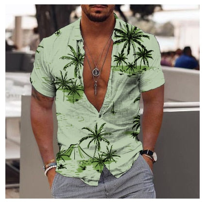 חולצת הוואי שרוול קצר לגברים-דגם אלמוג