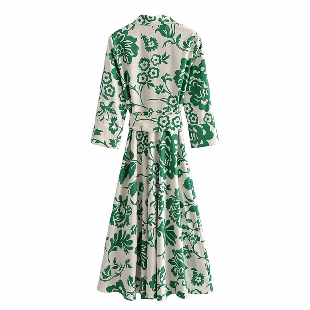 שמלת קיץ פרחונית ירוקה דגם רוגת