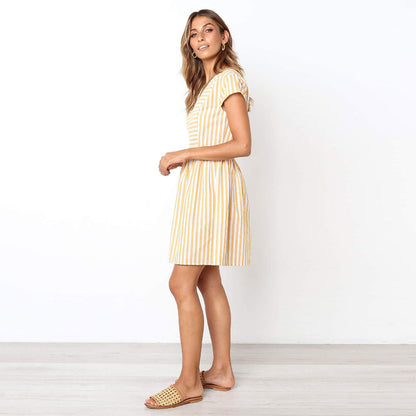 שמלת קיץ מחשמלת צהובה פסים דגם ויקי