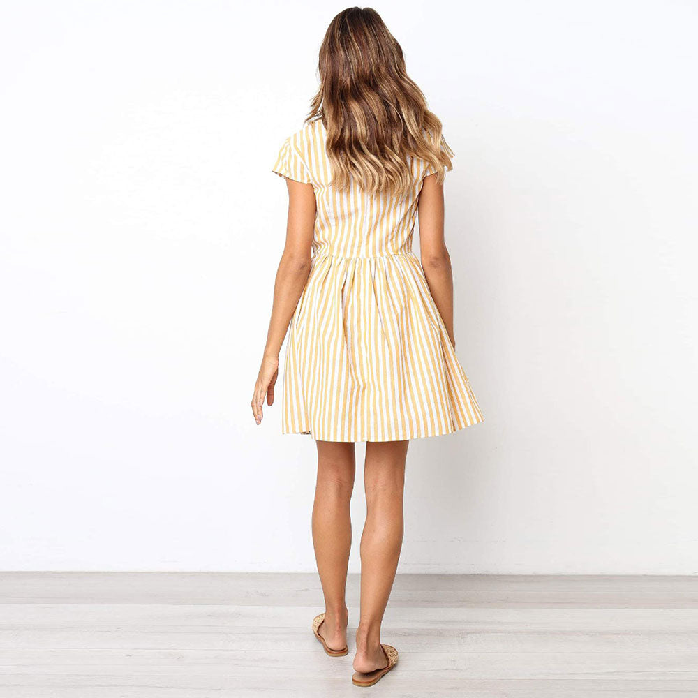 שמלת קיץ מחשמלת צהובה פסים דגם ויקי