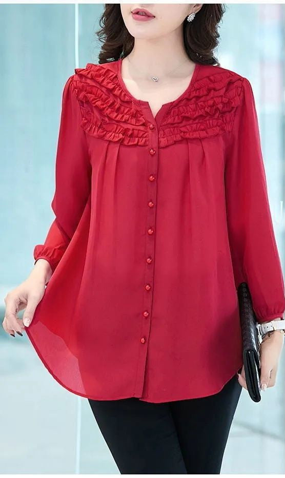 חולצת שיפון מכופתרת בסגנון רומנטי לאשה דגם פנלופה