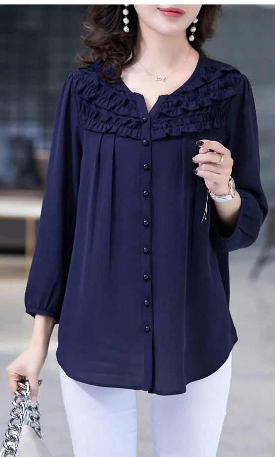 חולצת שיפון מכופתרת בסגנון רומנטי לאשה דגם פנלופה