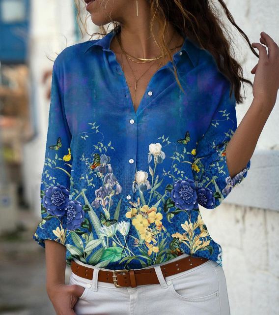 ולנטינה -חולצת כפתורים עם פרינטים אביביים לאשה