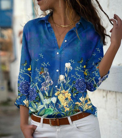 ולנטינה -חולצת כפתורים עם פרינטים אביביים לאשה